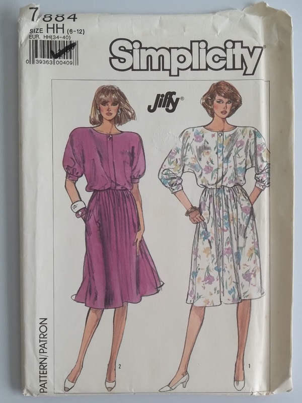 SIMPLICITY #7884 MISS SIZES 6-8-10-12 DRESS with Sleeve variations PATTERN UNCUT