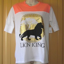 New Junior's Medium Lion King SIMBA w/Gold Sunset T-Shirt White/Orange - Disney