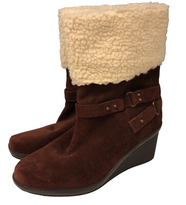 Nine West Women's 10 Brown Suede Leather Faux Sherpa Fur