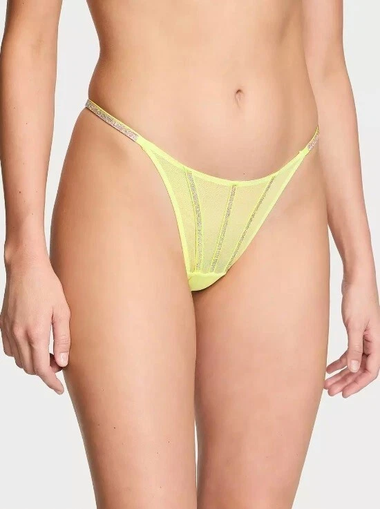 Victoria Secret MUY SEXY Brillo Correa Tanga Panty Talla S M *Limón Brillo* $25 Foto 3 de 4