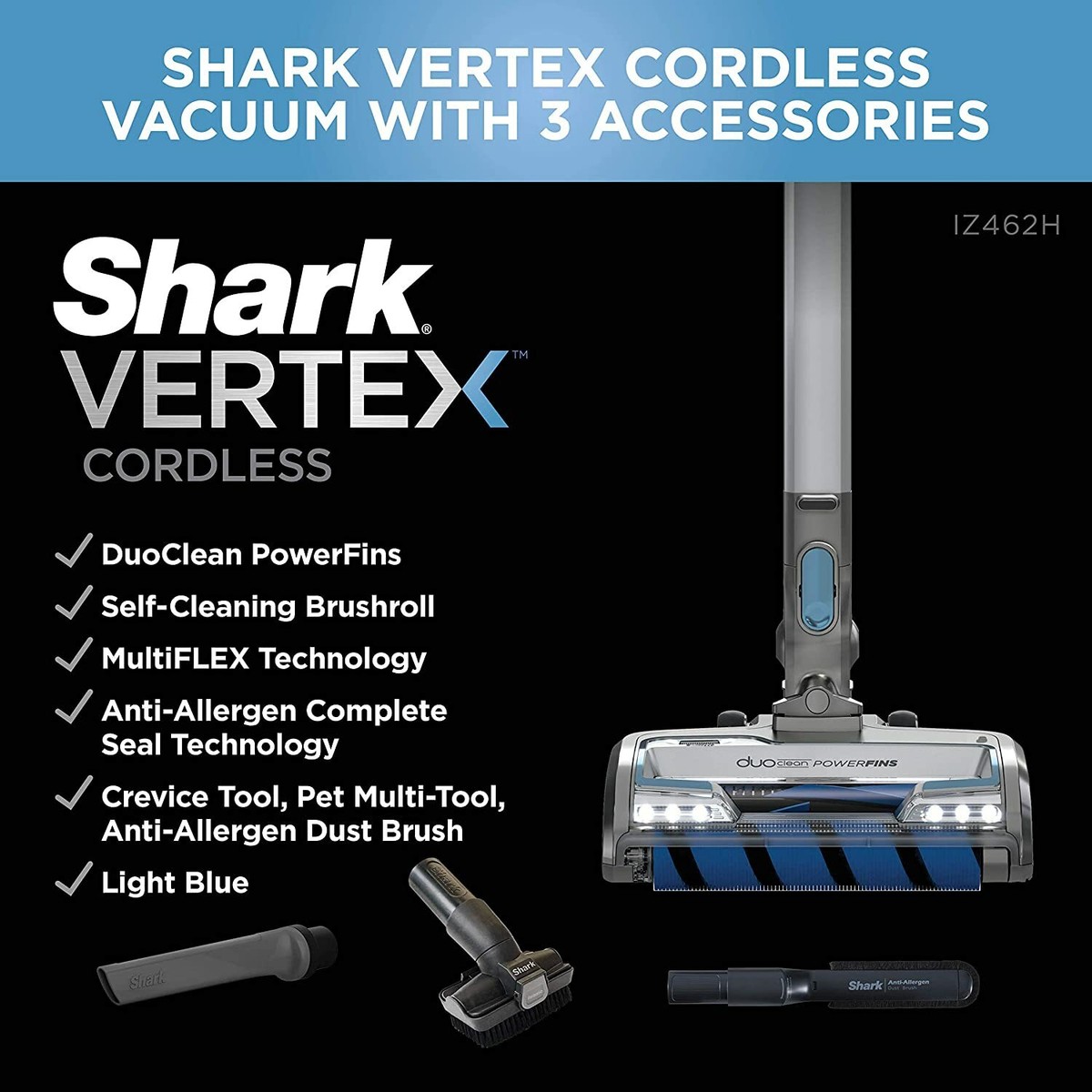 Shark IZ462H Vertex Lightweight Cordless Stick Vacuum (Certified