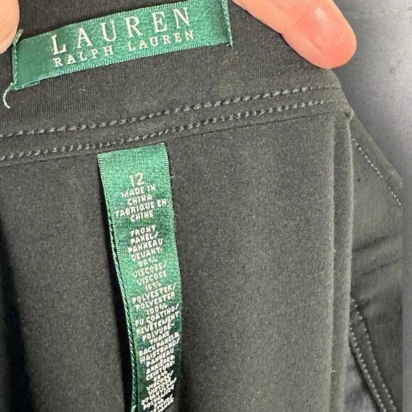 Ralph Lauren Black Faux Leather Vegan Ponte Coated Leggings High Rise Size 12 Foto 4 de 4