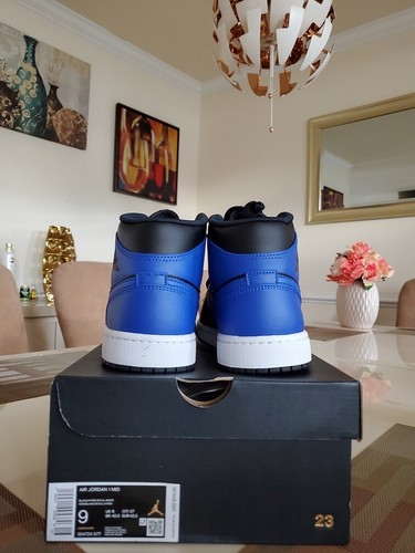 Nike Air Jordan 1 AJ1 Mid Hyper Royal Tumbled Leather High Low 554724 077 Sz 9 - 第 7/9 張圖片