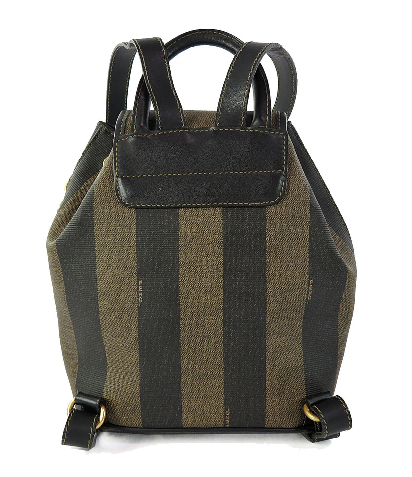 Auth FENDI Brown and Black Striped PVC Canvas and Leather Backpack Purse #60728 - Image 3 of 4