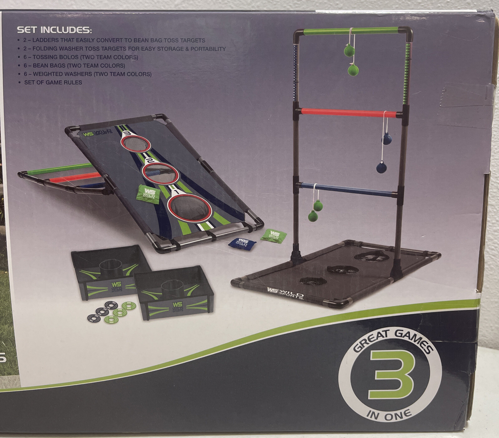 3 In 1 Wild Sports Tailgate Games Combo Ladderball, Bean Bag Toss