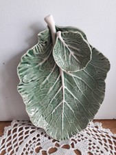 Vintage Bordallo Pinheiro Cabbage Leaf Tray With Bowl for Dip