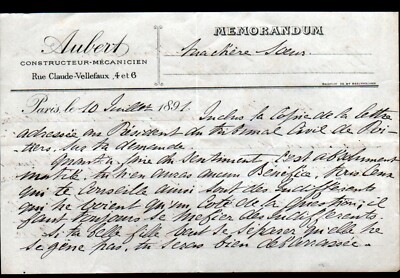PARIS (X°) DAMPFMASCHINEN & KESSEL ''A. AUBERT Constructeur'' 1891