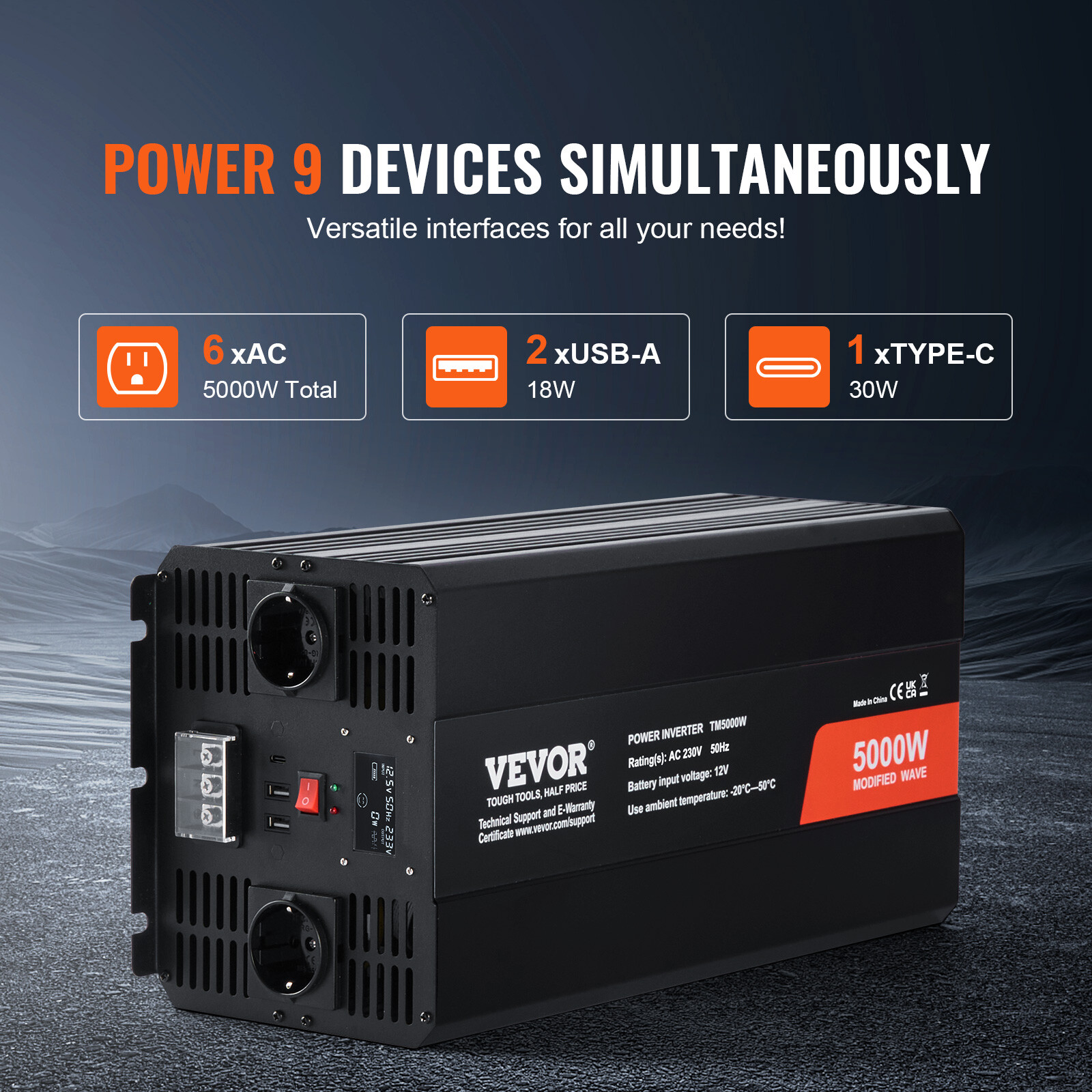 Onduleur 5000W 12V 230V VEVOR contre les pannes d'électricité