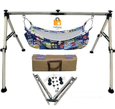 Indian Traditional Folding Baby Cradle – Black Square Design - Main Image