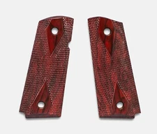 1911 Officer Grips, Red Cocobolo, Double Diamond Checkered, Beveled Bottom