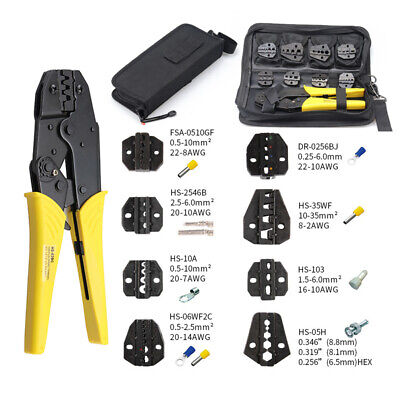 Ratchet Crimper Plier Crimping Tool Cable Wire Electrical Terminals Kit w/ Box 