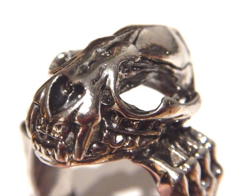 ANILLO UNISEX CALAVERA DE LEÓN articulado mandíbula gato animal plata metal motociclista punk talla 10 T3 - Imagen 3 de 12