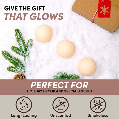 Set of 3 Sphere Ball Candles 3" Unscented Handpoured for Weddings, Home - Picture 2 of 7