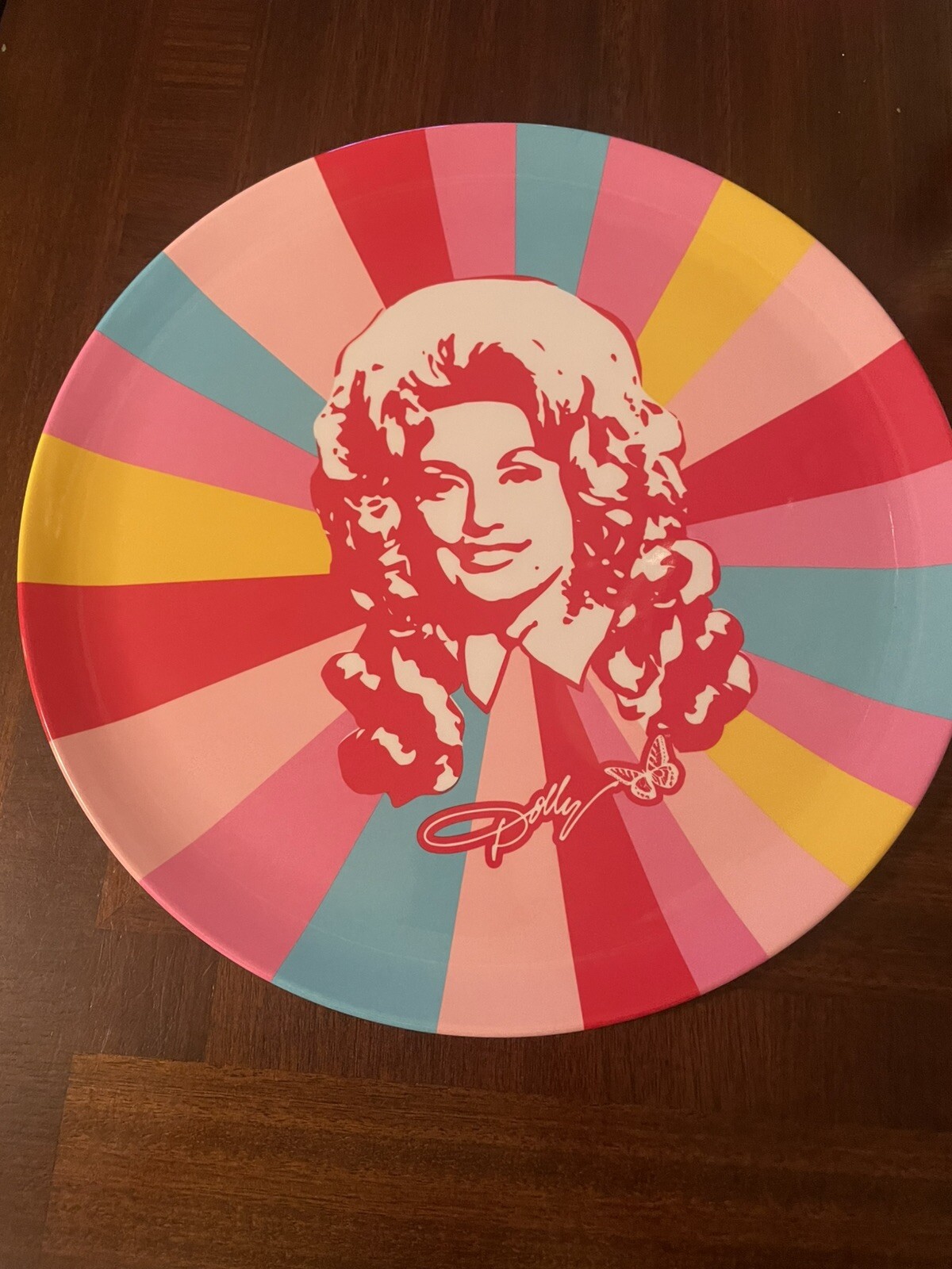 Dolly Parton Signature Serving Tray 14″ Round Melamine Platter Multicolor