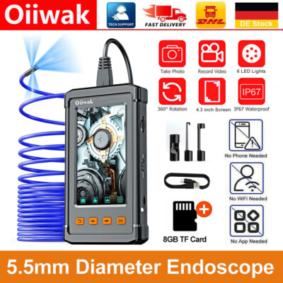 Oiiwak Endoskop mit 4.3'' LCD 1080P HD Inspektionkamera IP67 5.5mm Rohrkamera 