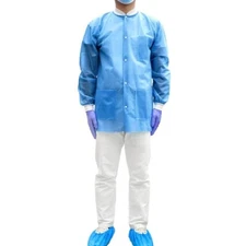 Case of 50 Disposable Lab Jackets, Unisex Hip-Length Lab Coats 45gsm M-2XL