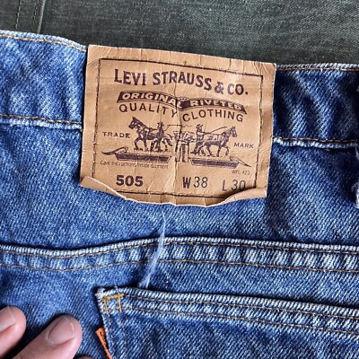 Vintage 80s Levis 505 Orange Tab Denim Blue Jeans Mens 38x28