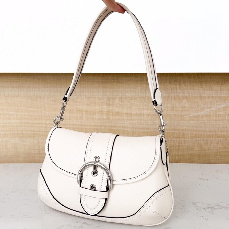 COACH CR699 Soho Shoulder Bag White Gravtan Leather Women premium  