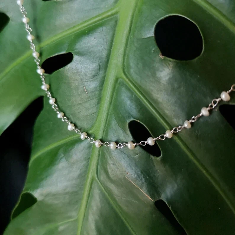 Жемчуг трикотажа ожерелье мужчин, изящный бисером жемчуг ошейник, жемчуг ожерелье для нее. - Изображение 3 из 4