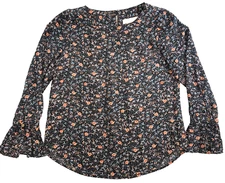 LOFT Womens Top Sz PXS Multicolor Floral Print Round Neck Bell Flair Sleeve