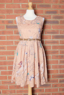 Yumi Flutter-by Map Print Sleeveless Fit and Flare Dress UK 10 Butterfly