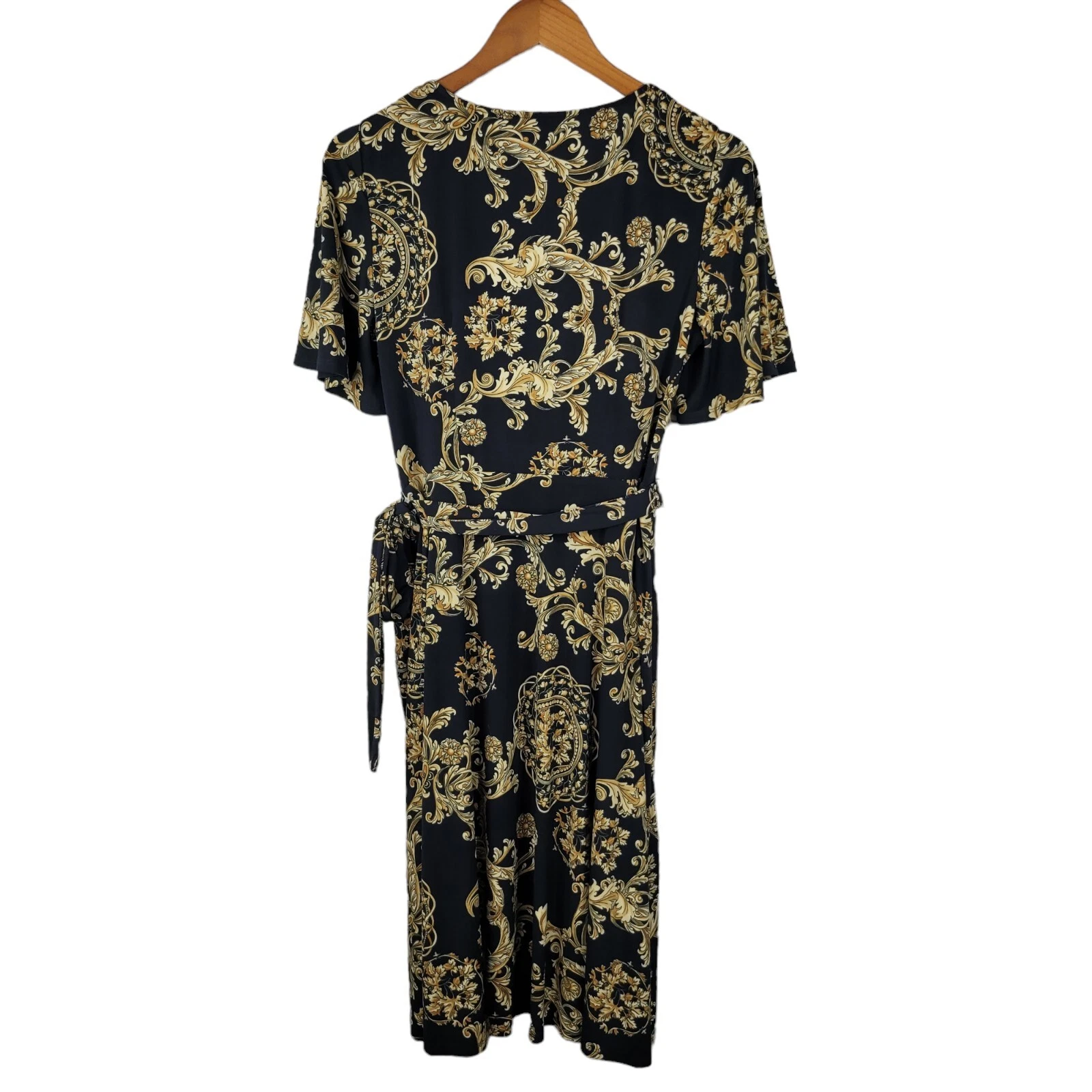 VETEMENTS Abito donna Morgan taglia 6 finto avvolgente elasticizzato sera evento royalcore nero oro