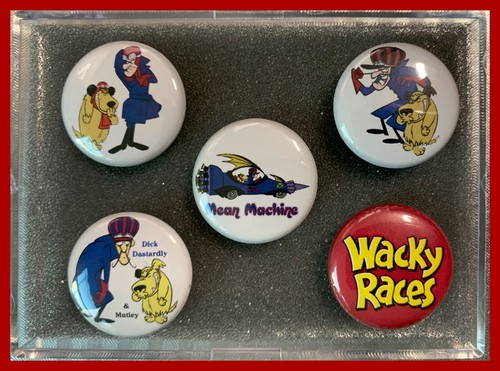 Dick Dastardly & Muttley Wacky Races Set of Five 1 inch Round 3M Rubber ...