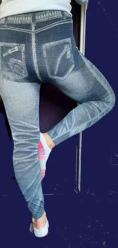Leggings Jeans, women faded blue jean look w/ leg design by CHUNS NWOT. - Picture 4 of 8