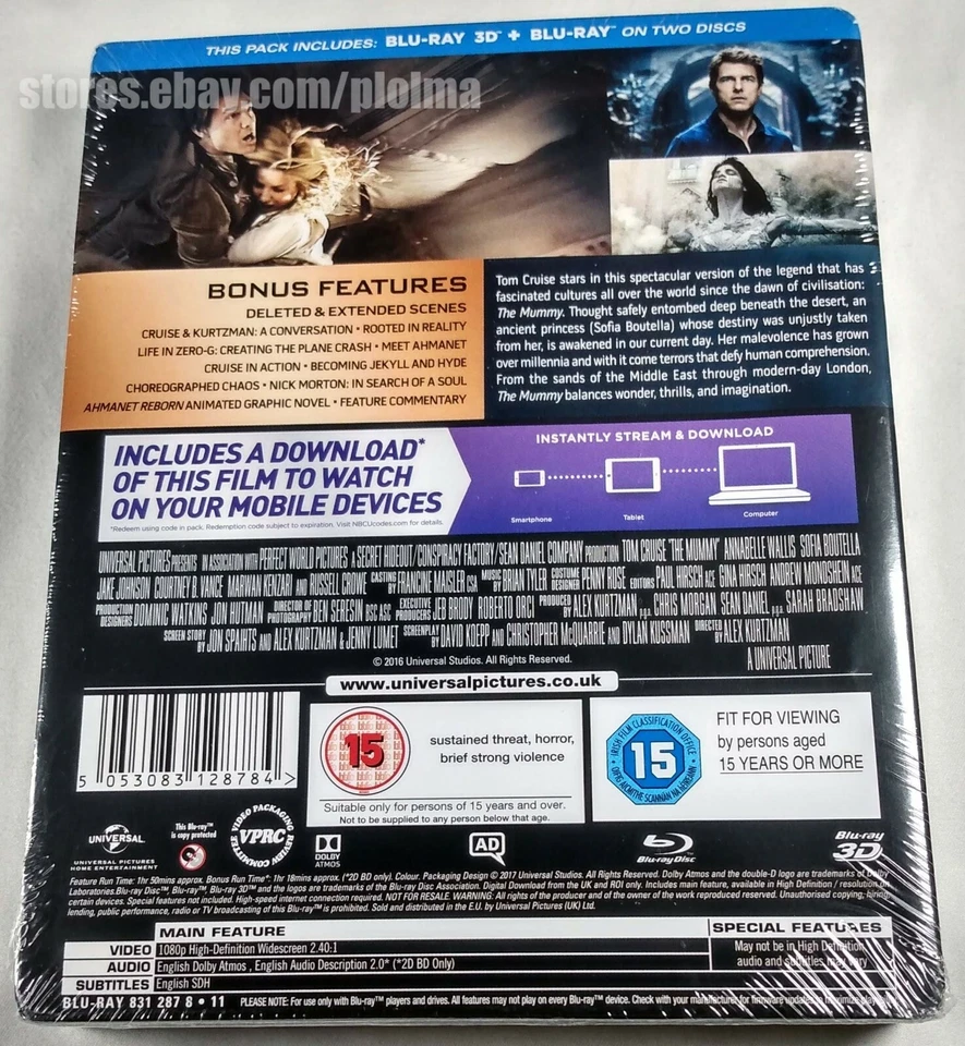 THE MUMMY (2017) Brand New 3D (and 2D) BLU-RAY STEELBOOK Movie Tom Cruise Film - Image 2 of 3