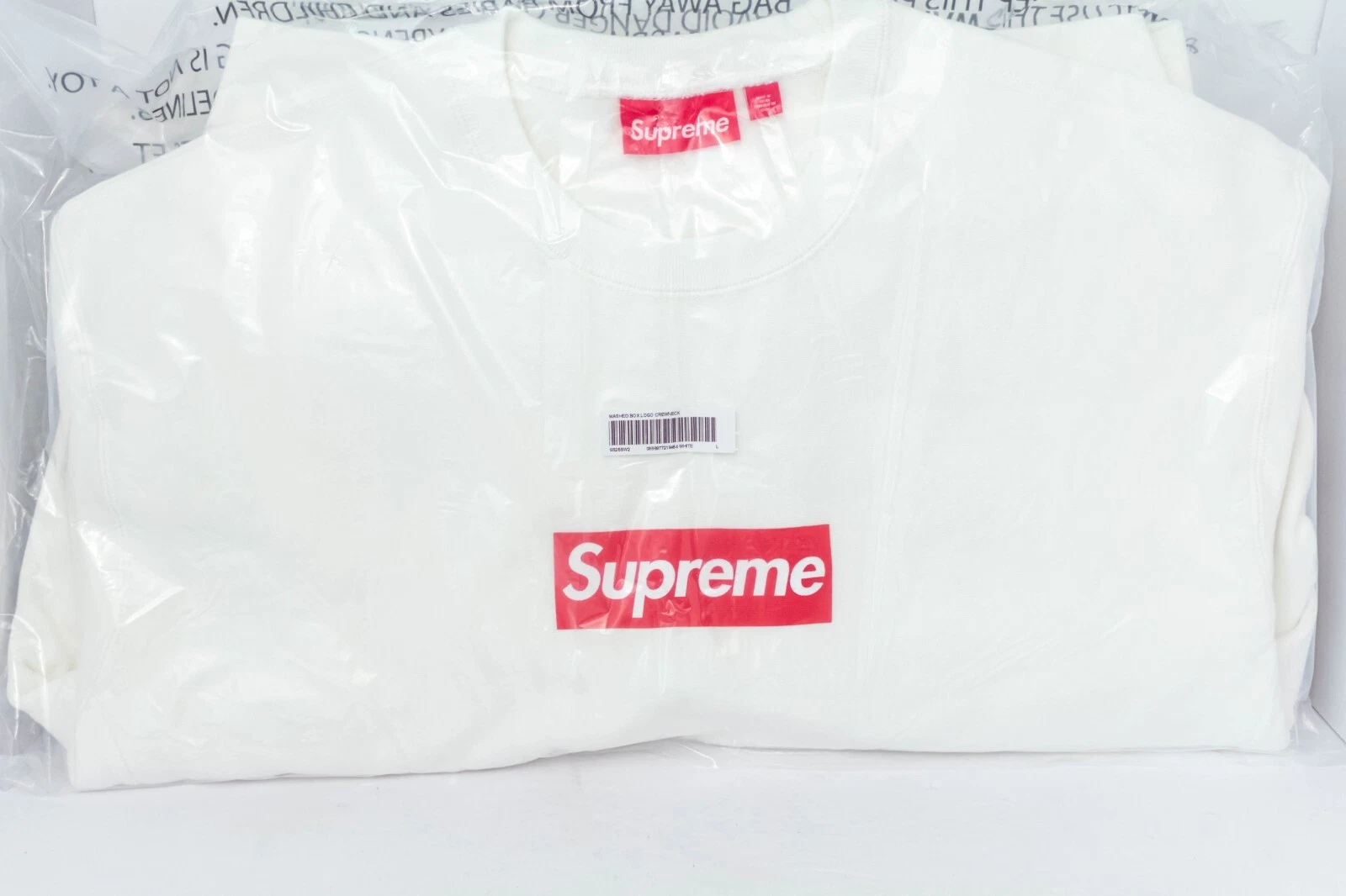 Col rond logo boîte lavée suprême   Blanc   Taille Large   EN MAIN EXPÉDIÉ LE JOUR MÊME