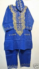 Men's African Dashiki Pant Suit Traditional Vintage Ethnic Blue Gold Free Size