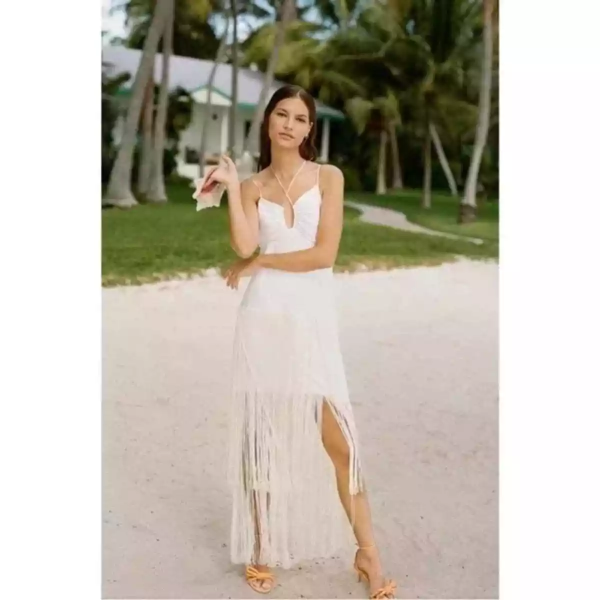 white fringe maxi dress