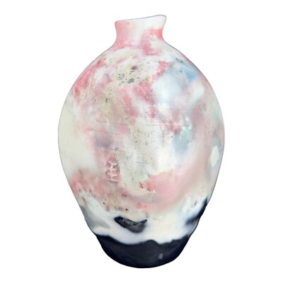 Pit Fired Ceramic Vase Hand Made Abstract Vase Had Made Multicolor Marked 8 T 5 