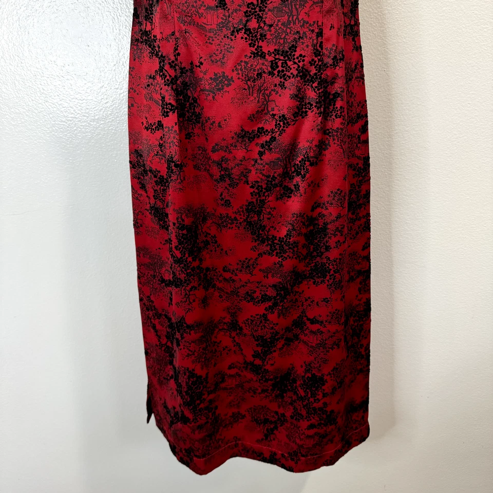 Vestido Vintage Años 90 Y2K Hilos Morbosos Talla XS Cheongsam Rojo Negro Terciopelo Satinado Foto 3 de 4
