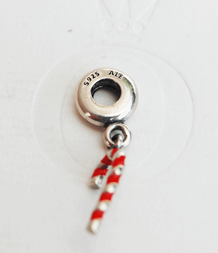 Genuine Pandora Silver Dangle Charm "Candy Cane" 791193EN09 - retired - Picture 2 of 2