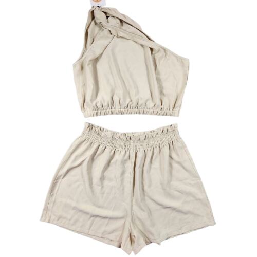 2 Piece Outfit One Shoulder Crop Top High Waisted Shorts Flowy Womens Size Large