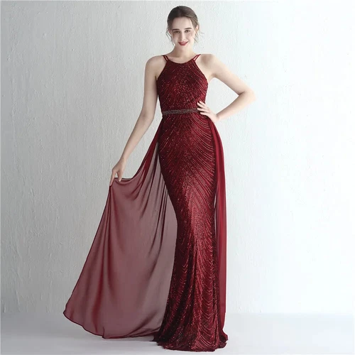 Elegant Gold Sequins Dress Evening Party Women Long Formal Evening Prom Dresses - Picture 7 of 30