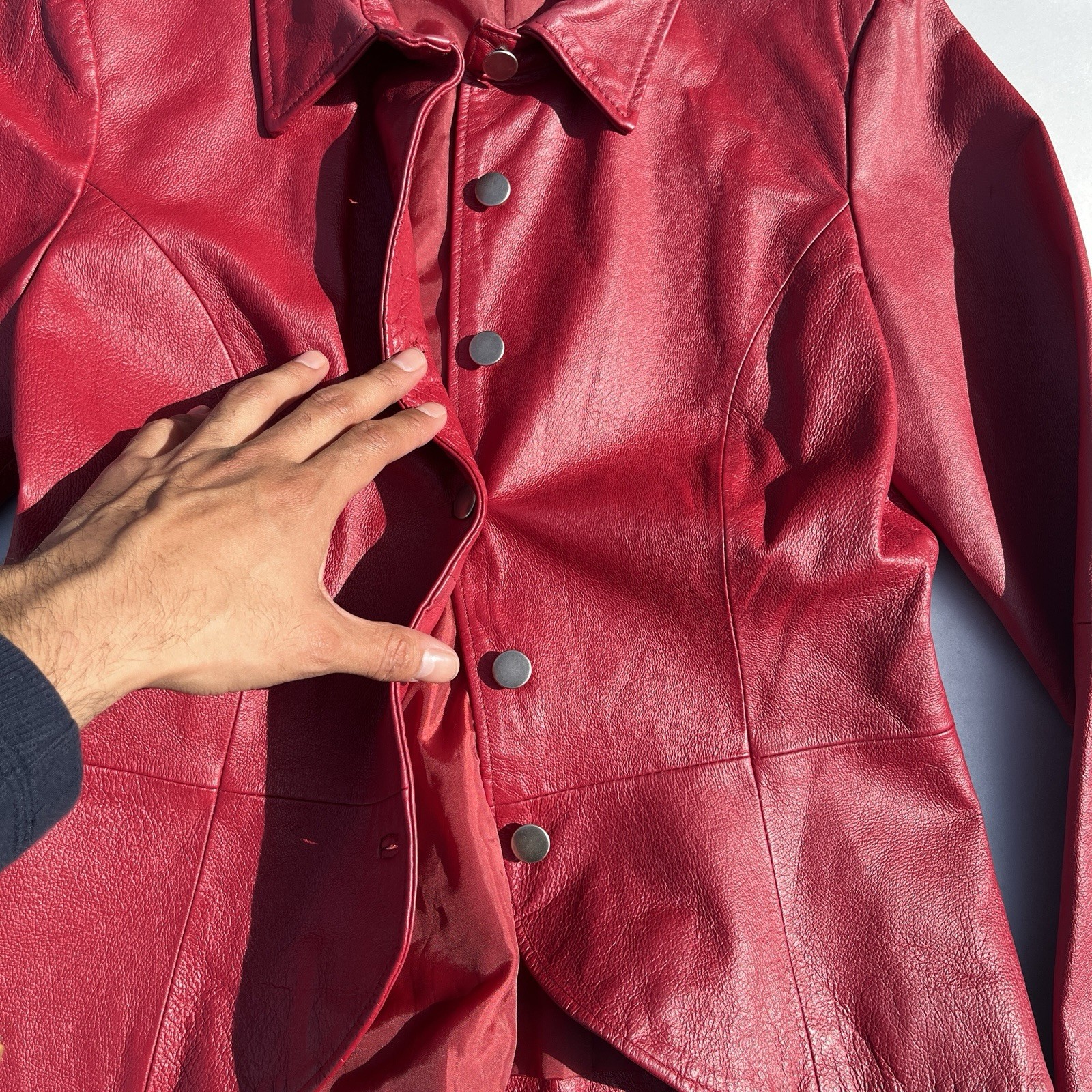 Shape FX Women's Collared Button Jacket Red Leath… - image 3