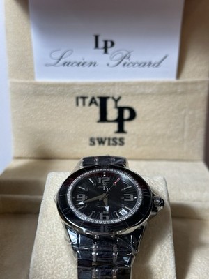 NEW Rare Lucien Piccard Celano Auto 27110BK Black Ceramic Diamond .45CT Watch Watch 1CT Diamond Lucien Piccard Chronograph Stainless Steel  main image 4