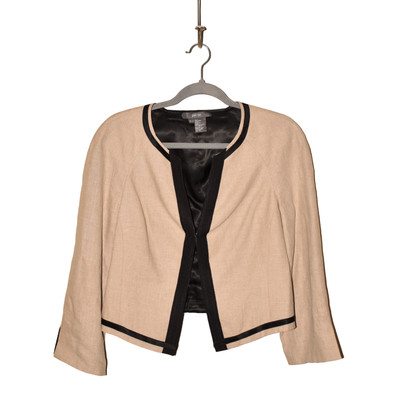 PER SE $398 Carlisle Silk Lined Cropped Linen Jacket Stone Khaki Size 8