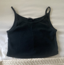 Brandy Melville navy Ribbed Knit Cropped Spaghetti Strap Tank Top One Size