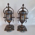 A Pair of Antique  Bronzed Champleve Enamel Urns or Cassolettes - Good Condition