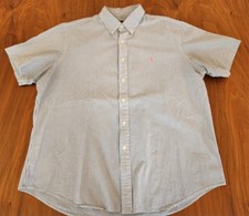 Ralph Lauren Seersucker Shirt Mens XL Blue Striped Short Sleeve RL Untucked Fit