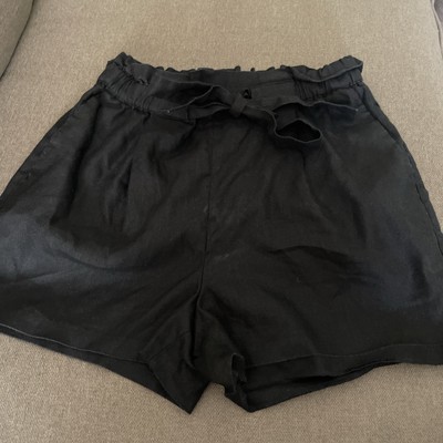 Black Express Women's Shorts Size S/P Shortie High Rise Black Linen Tie Waist B1