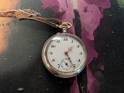 Antique Minerva 800 Silver Cylinder Pocket Watch W Steel Case ** Working 