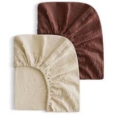 2 Pack Soft Muslin Baby Mini Crib Sheets, 100 Cotton Breathable Double Layer...