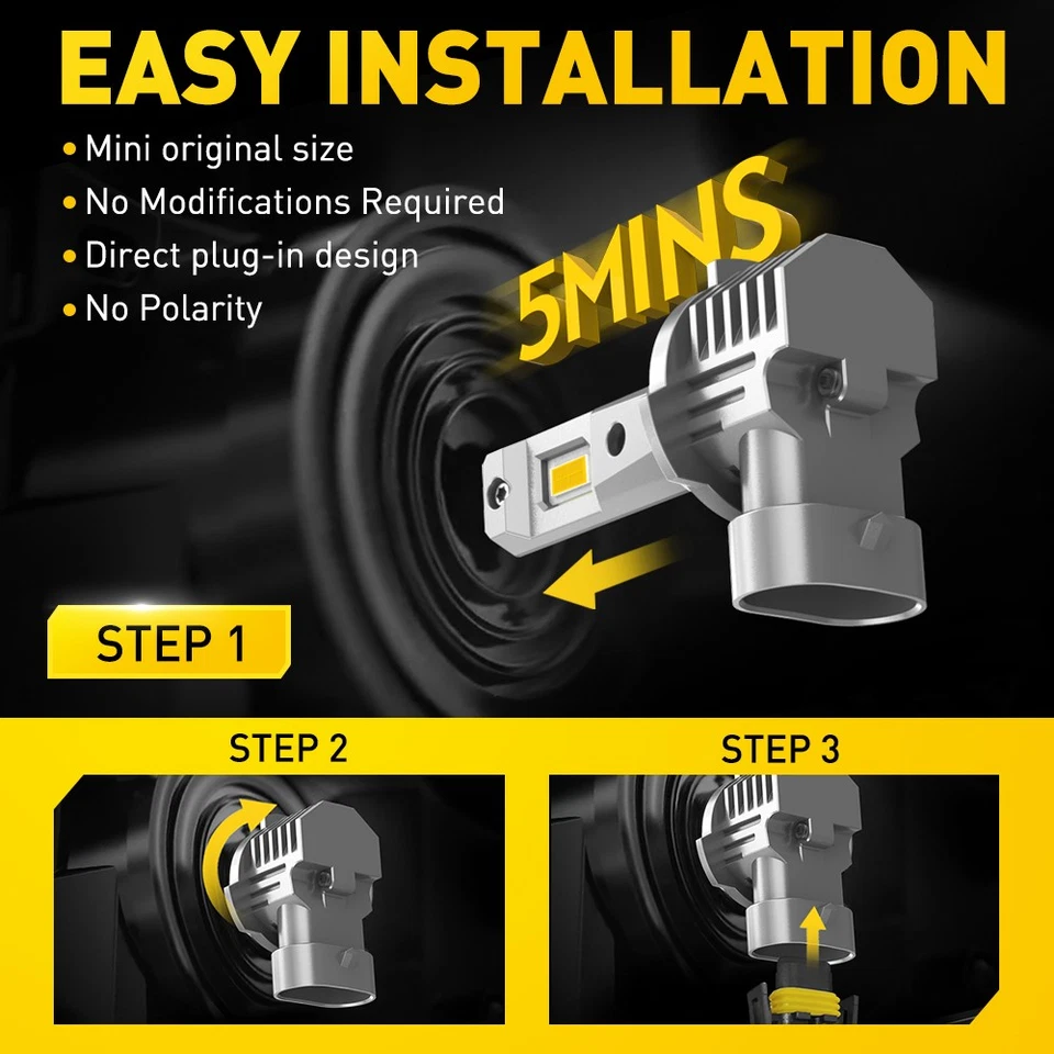 H10 LED Fog Driving Bulbs Light Kit 9145 9140 Amber 6500K Super Bright 40W 2/4X - Image 4 of 4