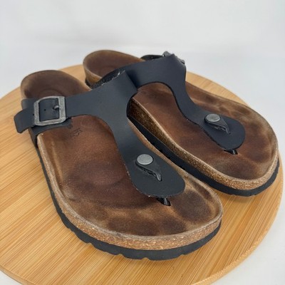 Tamaris Womens Black Leather Thong Sandals Cork Footbed EU 40 US 9