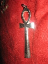 LARGE 3 INCH 17 GRAMS SILVER TONE EGYPTIAN ANKH EGYPT PENDANT CHARM NECKLACE
