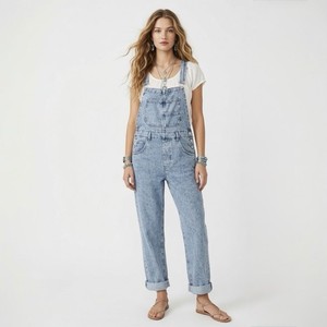 Free People We The Free Ziggy Denim Overalls Blue Straight Leg Jumpsuit M